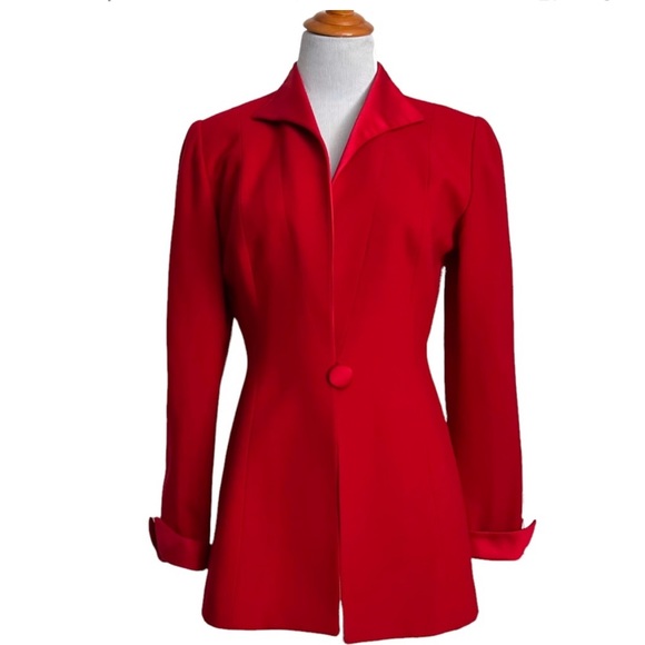 Christian Dior Red Wool Silk Lapel Blazer and Skirt Business Power Suit - Picture 1 of 10